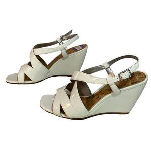 Allure White Stappy Slingback Wedge Sandals Size 7 1/2 with 3" Heel